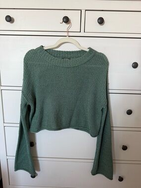 Target Cropped Knit Sweater in Sage Green